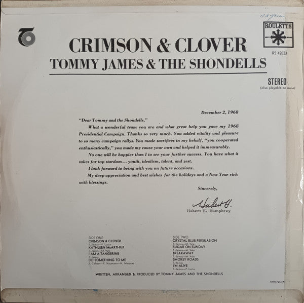 Tommy James & The Shondells – Crimson & Clover LP vinyl record, image 4 of 4