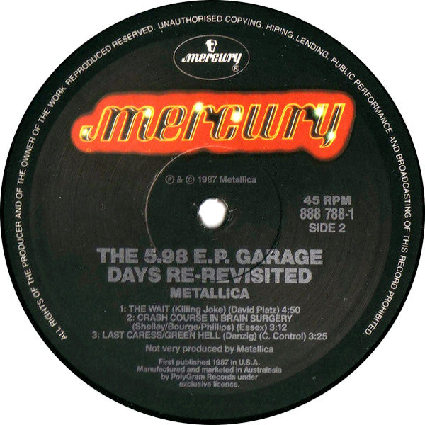 Metallica – The $5.98 E.P. - Garage Days Re-Revisited 12" vinyl record, image 4 of 5