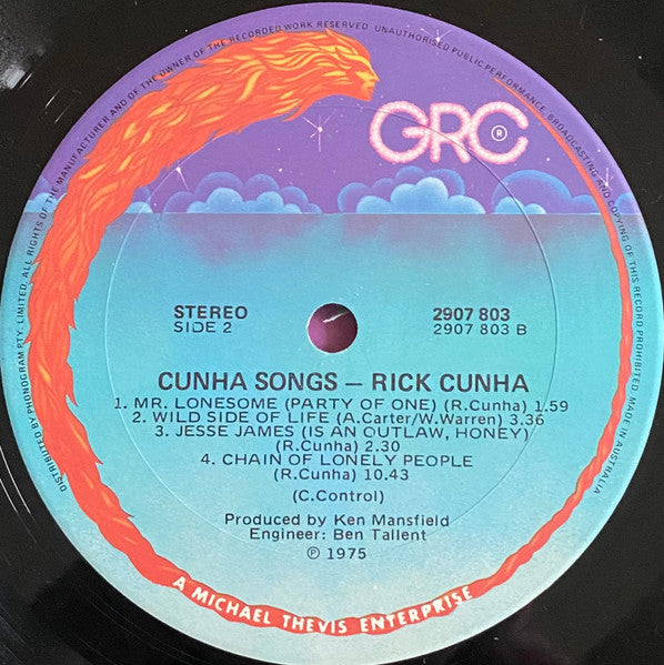 Rick Cunha – Cunha Songs LP vinyl record, image 6 of 6