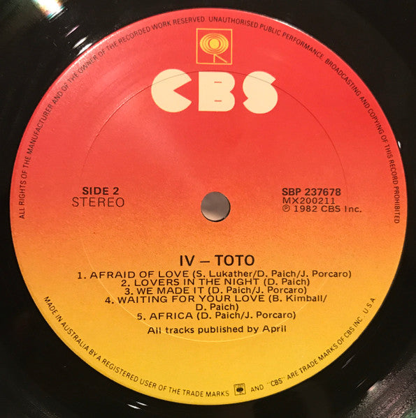 Toto – Toto IV LP vinyl record, image 4 of 6
