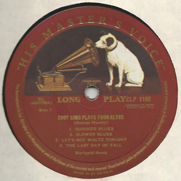 Zoot Sims – Zoot Sims Plays Four Altos LP vinyl record, image 5 of 6