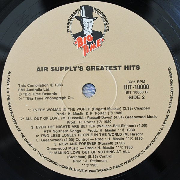 Air Supply – Greatest Hits LP vinyl record, image 3 of 4