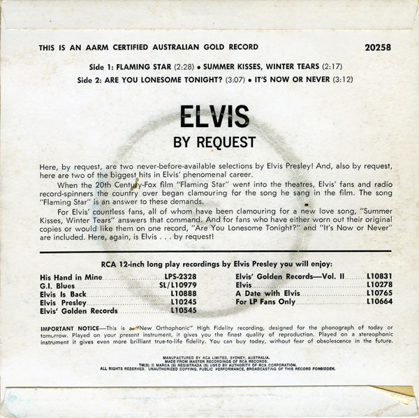 Elvis Presley – Elvis By Request 7" vinyl record, image 2 of 4