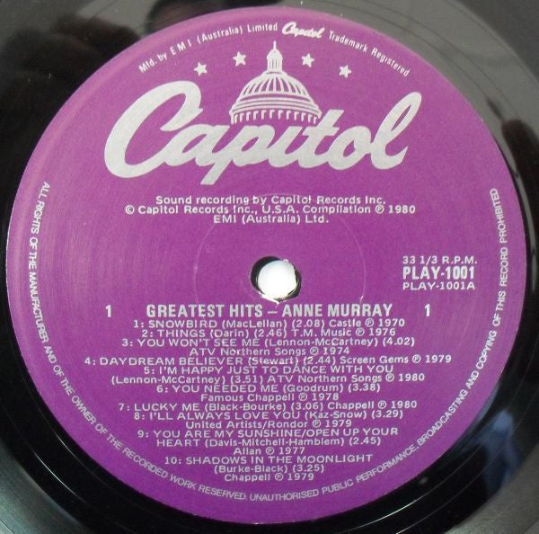 Anne Murray – Anne Murray's Greatest Hits LP vinyl record, image 3 of 5