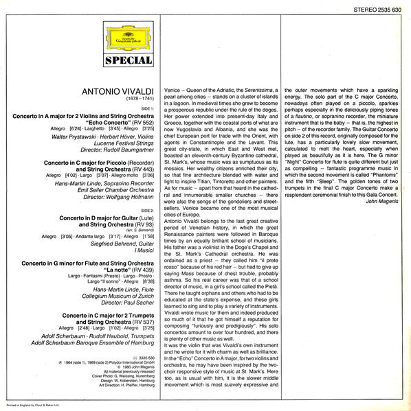 Antonio Vivaldi – Gala Concert In Venice LP vinyl record, image 2 of 4
