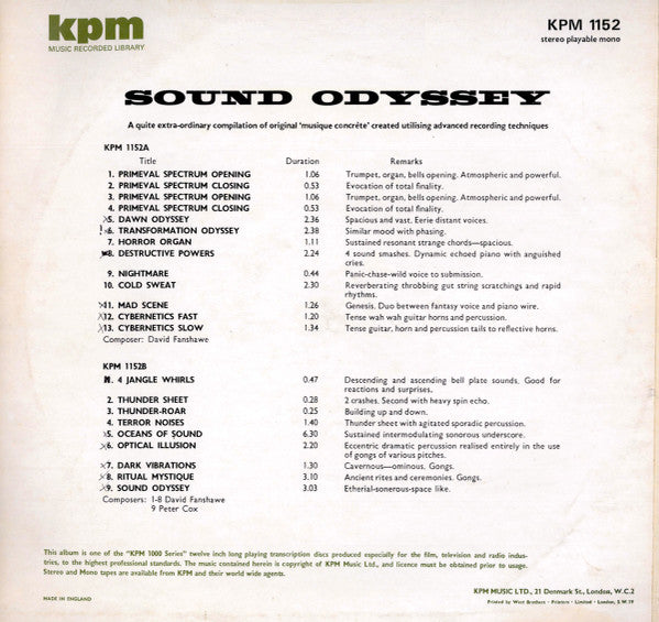 David Fanshawe, Peter Cox – Sound Odyssey LP vinyl record, image 2 of 5