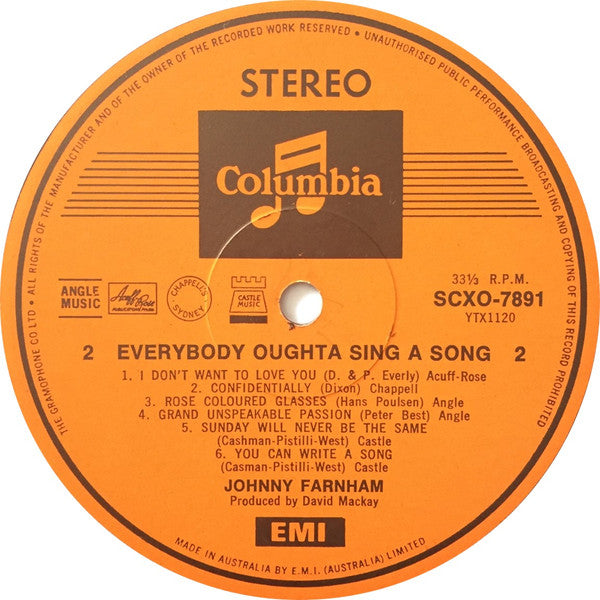 John Farnham – Everybody Oughta Sing A Song LP vinyl record, image 4 of 4