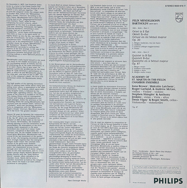 Felix Mendelssohn-Bartholdy, Academy Of St. Martin-in-the-Fields Chamber Ensemble – Octet Op. 20 / String Quintet Op. 87 LP vinyl record, image 2 of 5
