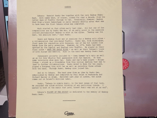 Zahara – Flight Of The Spirit LP vinyl record, image 6 of 6