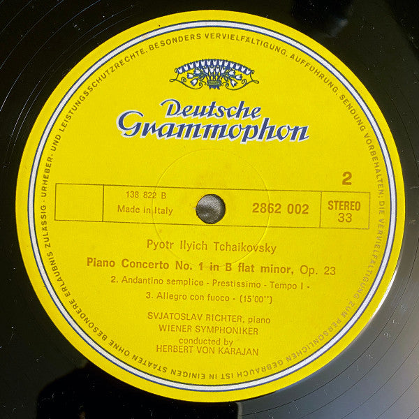 Pyotr Ilyich Tchaikovsky, Sviatoslav Richter, Wiener Symphoniker, Herbert von Karajan – Klavierkonzert Nr. 1 B-moll = Piano Concerto No. 1 In B Flat Minor LP vinyl record, image 4 of 4