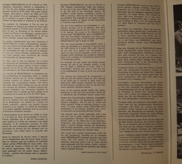 Girolamo Frescobaldi, Ensemble Affetti Musicali – Girolamo Frescobaldi - Volume 1 LP vinyl record, image 2 of 4