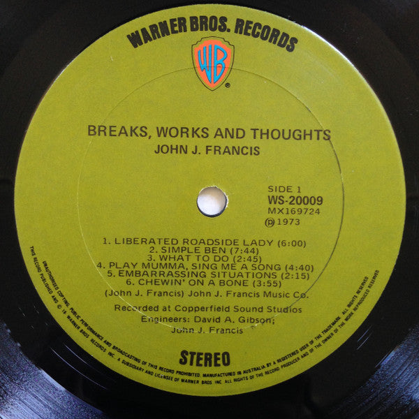 John J. Francis – Breaks, Works And Thoughts LP vinyl record, image 3 of 6