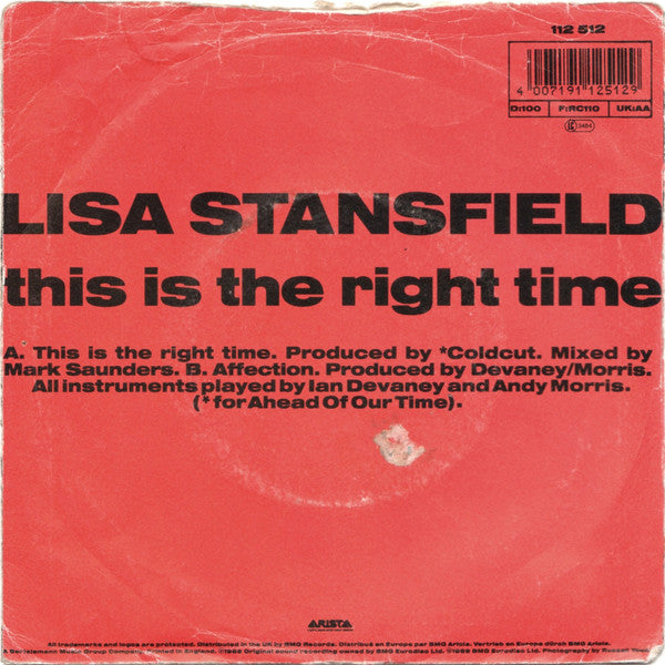 Lisa Stansfield – This Is The Right Time 7" vinyl record, image 2 of 4