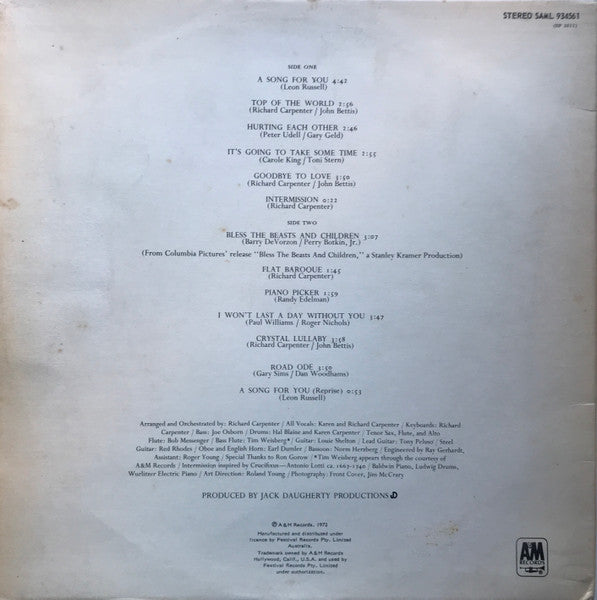 Carpenters – A Song For You LP vinyl record, image 2 of 6