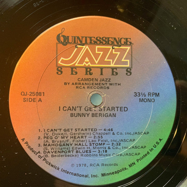 Bunny Berigan – I Can't Get Started LP vinyl record, image 3 of 4