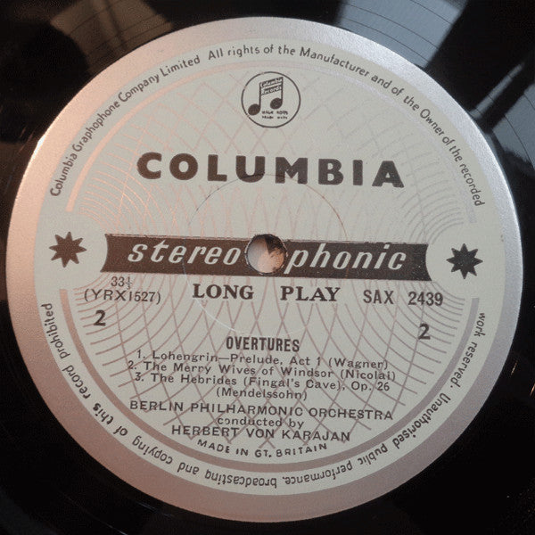 Carl Maria von Weber, Richard Wagner, Otto Nicolai, Felix Mendelssohn-Bartholdy, Herbert von Karajan, Berliner Philharmoniker – Overtures LP vinyl record, image 4 of 4
