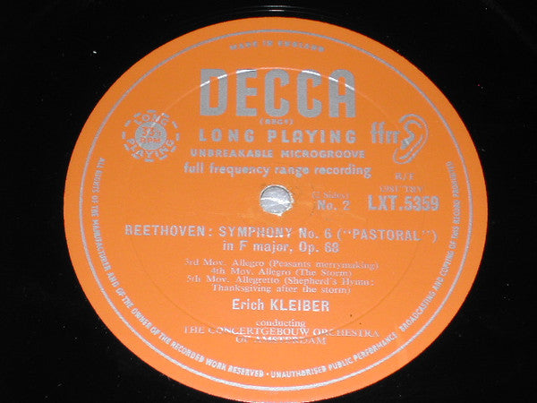 Ludwig van Beethoven, Erich Kleiber, Concertgebouworkest – Symphony No 6 In F Major Opus 68 ('Pastoral') LP vinyl record, image 4 of 4