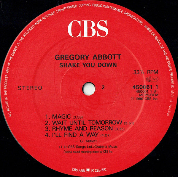 Gregory Abbott – Shake You Down LP vinyl record, image 4 of 4
