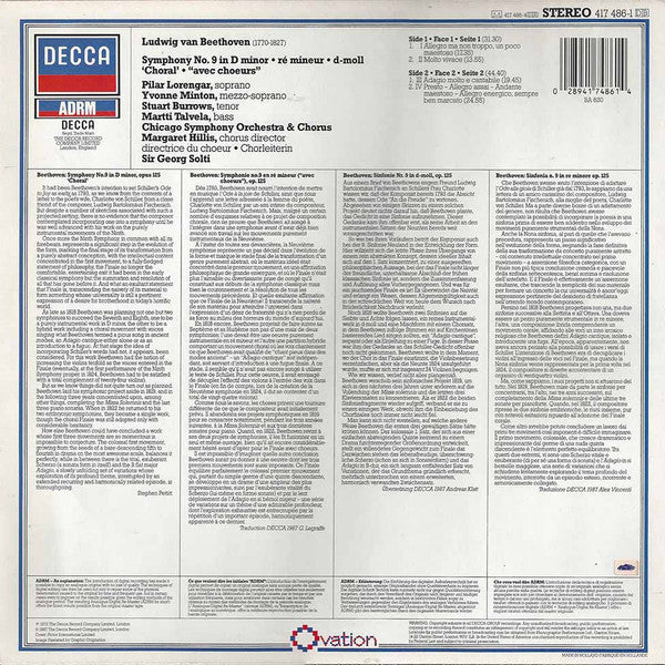 Ludwig van Beethoven, Pilar Lorengar, Yvonne Minton, Stuart Burrows, Martti Talvela, Chicago Symphony Orchestra, Chicago Symphony Chorus, Georg Solti – Symphony No. 9 Opus 125 'Choral' LP vinyl record, image 2 of 4
