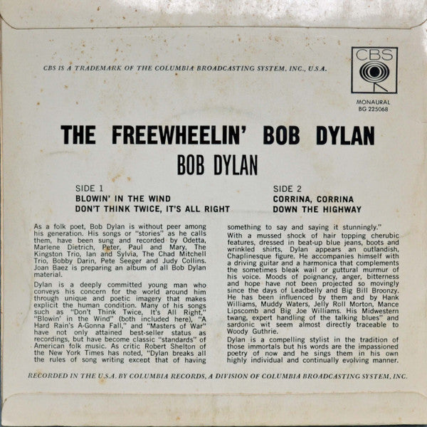 Bob Dylan – The Freewheelin' Bob Dylan 7" vinyl record, image 4 of 6
