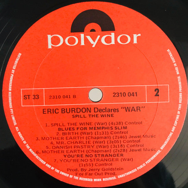 Eric Burdon & War – Eric Burdon Declares "War" LP vinyl record, image 4 of 4