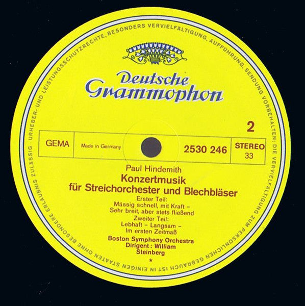 Paul Hindemith, Boston Symphony Orchestra, William Steinberg – Symphonie "Mathis Der Maler" / Konzertmusik Für Streichorchester Und Blechbläser, Op. 50 = Concert Music For Strings And Brass, Op. 50 LP vinyl record, image 4 of 4