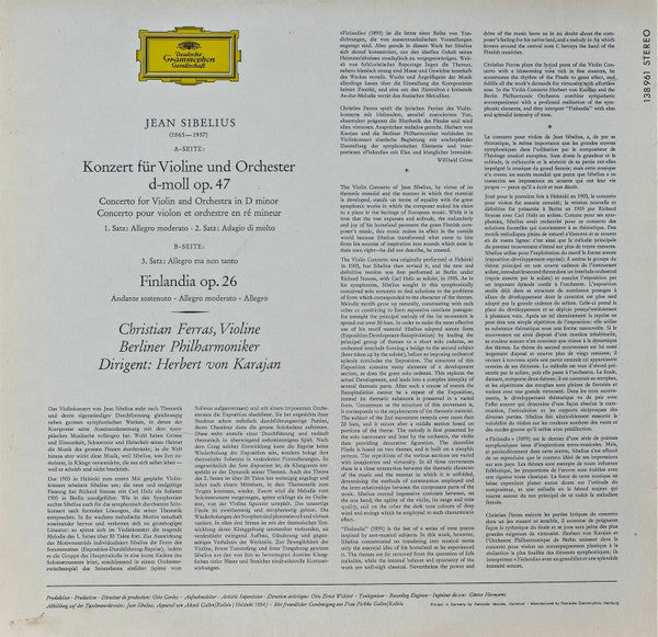 Jean Sibelius, Berliner Philharmoniker, Christian Ferras, Herbert von Karajan – Violinkonzert • Finlandia LP vinyl record, image 2 of 5