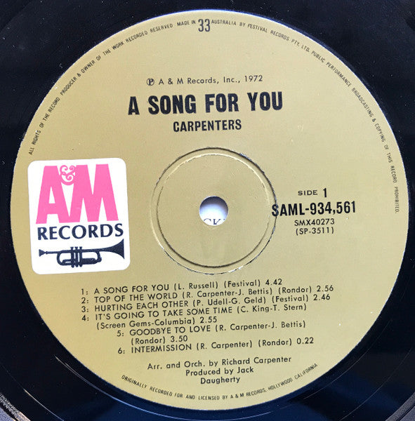 Carpenters – A Song For You LP vinyl record, image 5 of 6