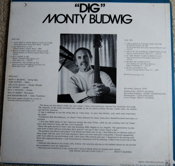 Monty Budwig – Dig LP vinyl record, image 2 of 4