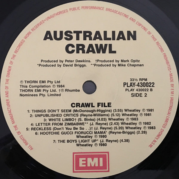Australian Crawl – Crawl File - Their Greatest Hits LP vinyl record, image 6 of 6