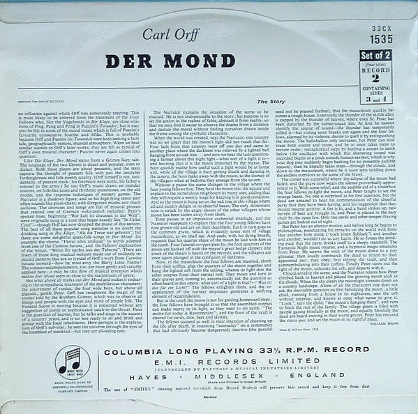 Carl Orff, Philharmonia Orchestra, Wolfgang Sawallisch – Der Mond (2xLP) LP vinyl record, image 3 of 7