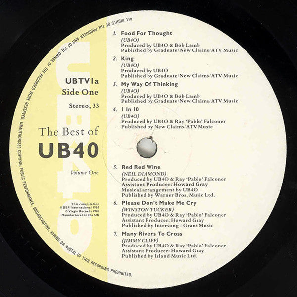 UB40 – The Best Of UB40 (Volume One) LP vinyl record, image 3 of 6