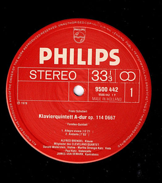 Franz Schubert, Alfred Brendel, Members Of The Cleveland Quartet, James VanDemark – Piano Quintet, Op. 114 "Trout" LP vinyl record, image 3 of 4