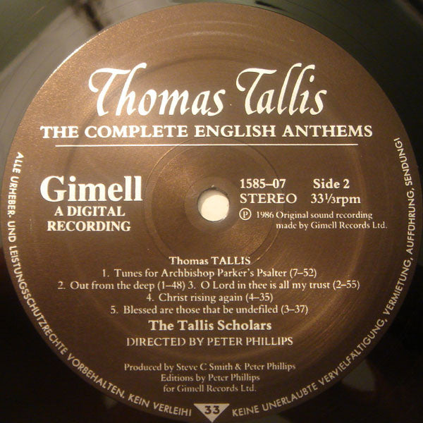 Thomas Tallis, The Tallis Scholars, Peter Phillips – The Complete English Anthems LP vinyl record, image 4 of 4