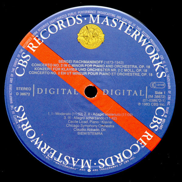 Cecile Licad, Sergei Rachmaninoff, Claudio Abbado, Chicago Symphony Orchestra – Piano Concerto No. 2 / Rhapsody On A Theme Of Paganini LP vinyl record, image 3 of 5
