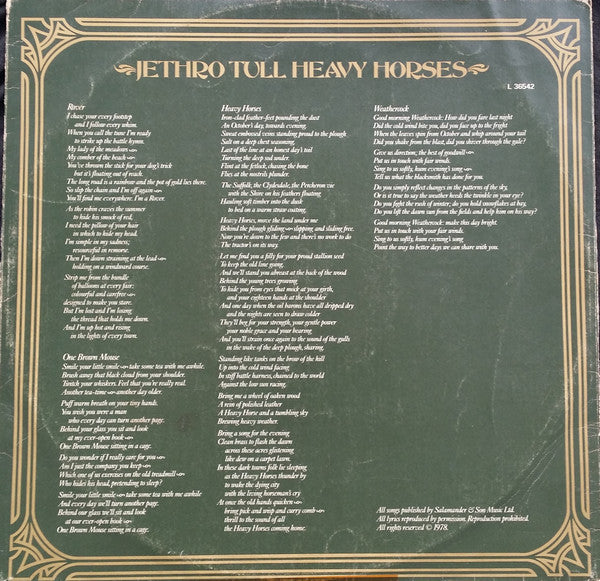 Jethro Tull – Heavy Horses LP vinyl record, image 6 of 6
