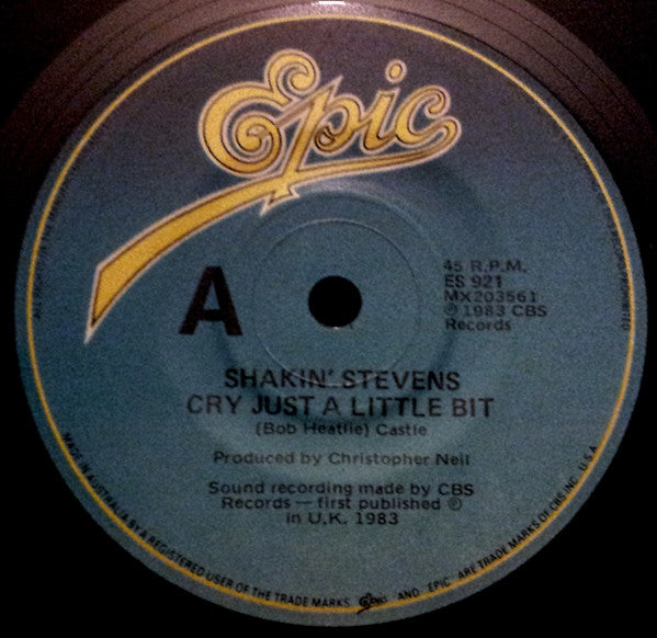 Shakin' Stevens – Cry Just A Little Bit 7" vinyl record, image 1 of 3