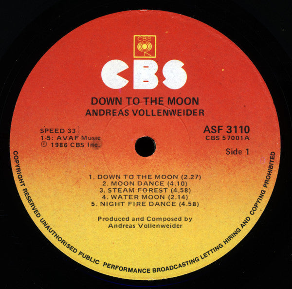 Andreas Vollenweider – Down To The Moon LP vinyl record, image 3 of 4