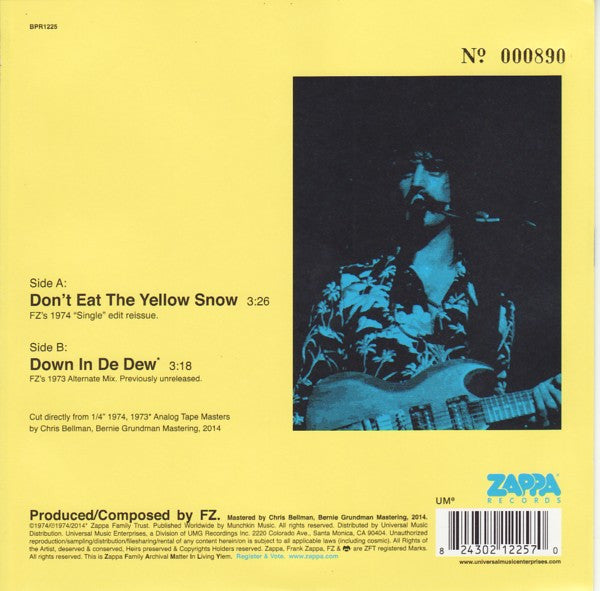 Frank Zappa – Don't Eat The Yellow Snow / Down In De Dew 7" vinyl record, image 2 of 4