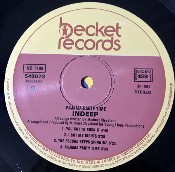 Indeep – Pajama Party Time LP vinyl record, image 4 of 4