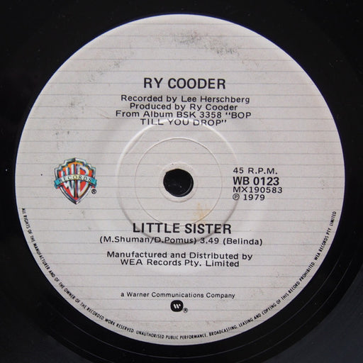 Ry Cooder – Little Sister 7" vinyl record, image 1 of 3