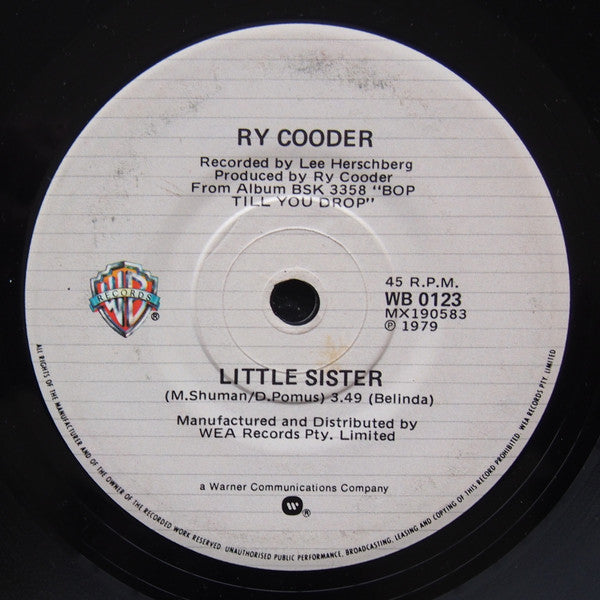 Ry Cooder – Little Sister 7" vinyl record, image 1 of 3