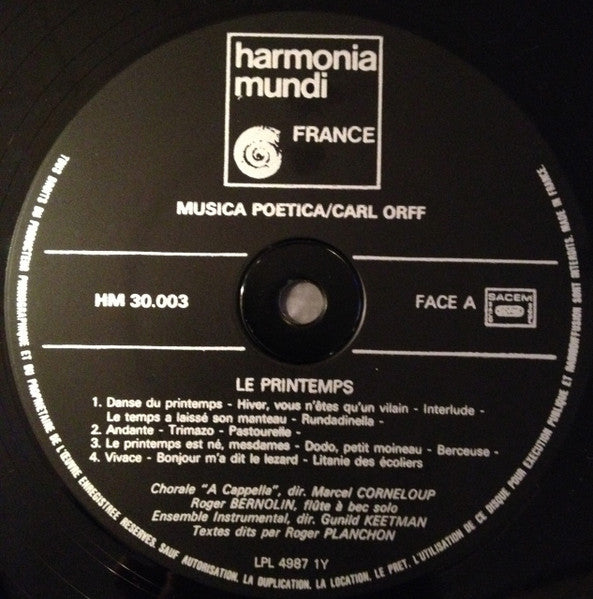 Carl Orff, Gunild Keetman – Printemps LP vinyl record, image 3 of 10