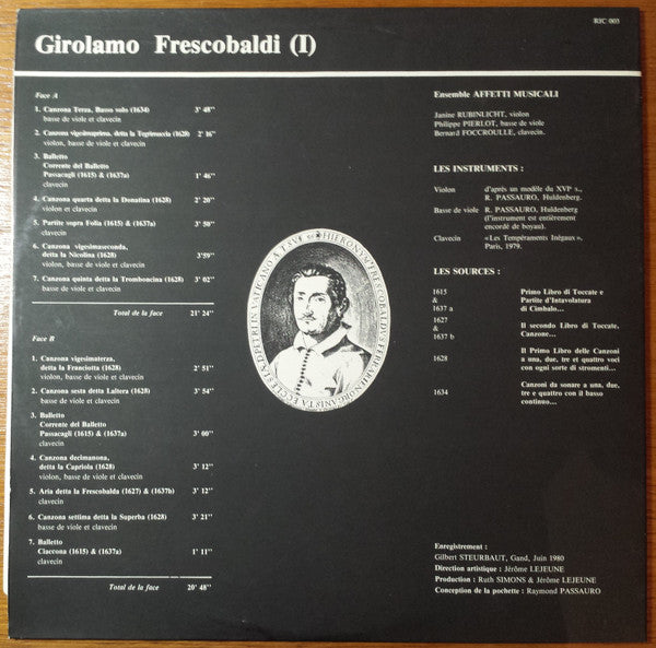 Girolamo Frescobaldi, Ensemble Affetti Musicali – Girolamo Frescobaldi - Volume 1 LP vinyl record, image 3 of 4