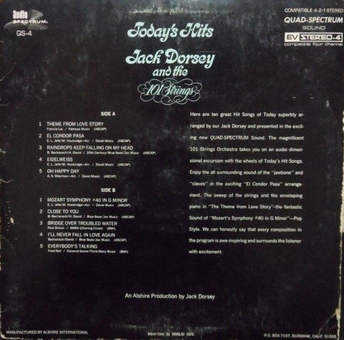 101 Strings, Jack Dorsey – Today's Hits LP vinyl record, image 3 of 5