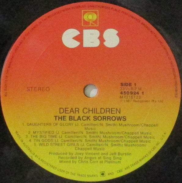 The Black Sorrows – Dear Children LP vinyl record, image 3 of 6