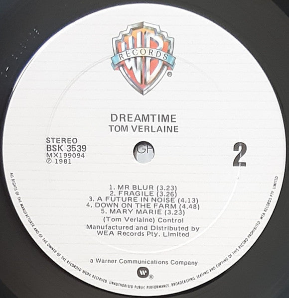 Tom Verlaine – Dreamtime LP vinyl record, image 4 of 6