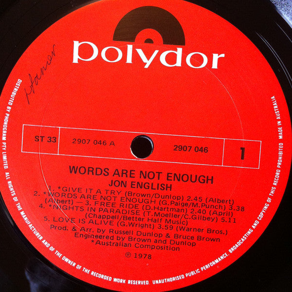 Jon English – Words Are Not Enough LP vinyl record, image 5 of 6