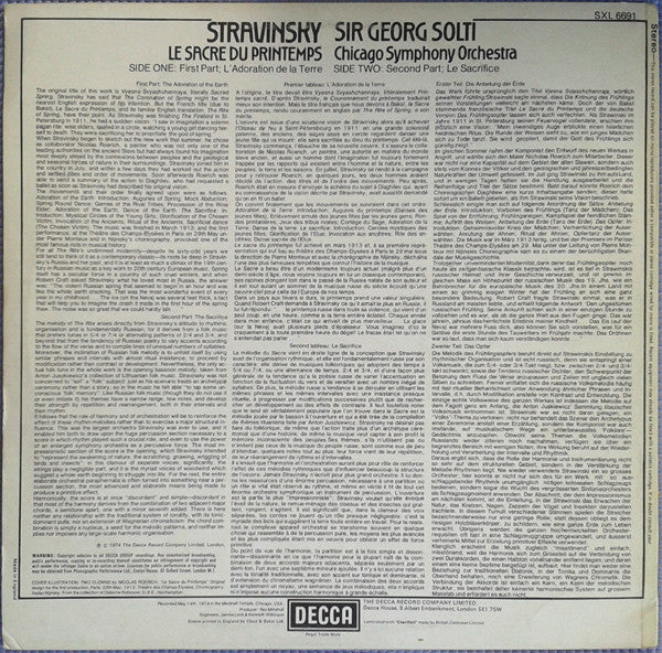 Igor Stravinsky, Chicago Symphony Orchestra, Georg Solti – Le Sacre Du Printemps LP vinyl record, image 2 of 3