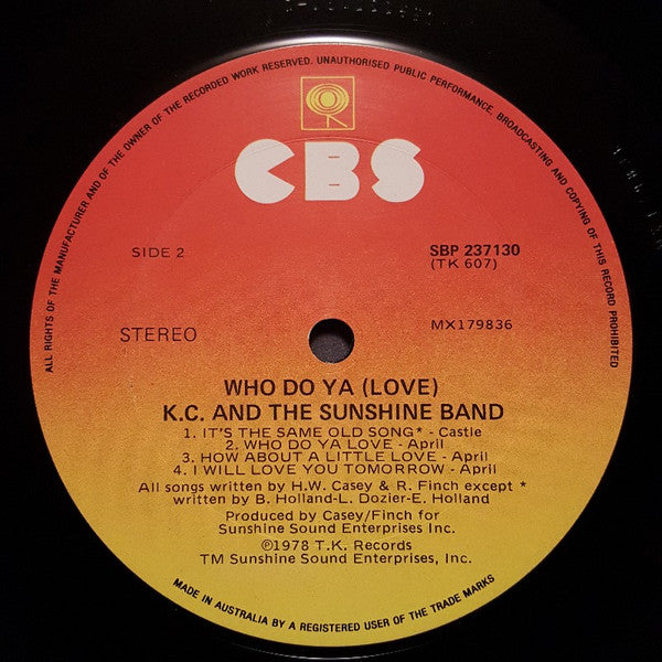 KC & The Sunshine Band – Who Do Ya (Love) LP vinyl record, image 6 of 6